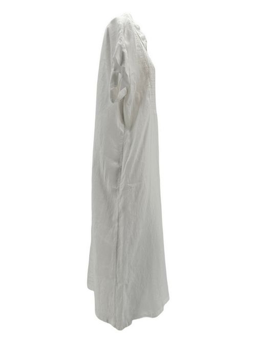 women's dress in white linen with broderie anglaise plastron 120% Lino | 31ALIW4PI5-000G245000050